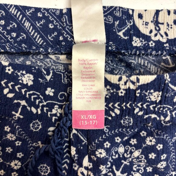 No Boundaries Navy Bandana Print Shorts – Boho Nautical Tassel Trim, XL (15–17) - Picture 3 of 8